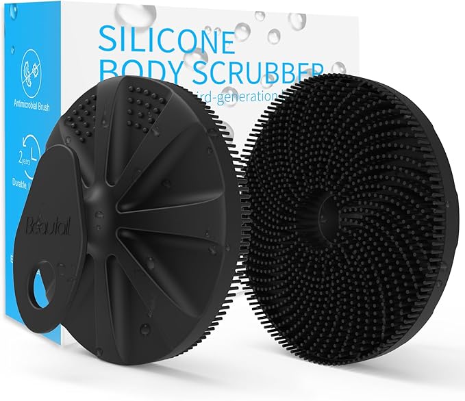 Silicone Body Scrubber, BEAUTAIL Upgrade 3rd Gen Shower Bath Brush, Lather Nicely, Soft Massage Body, More Hygienic Than Traditional Loofah, Gentle Exfoliating for Sensitive Skin, 1 Pack, Black