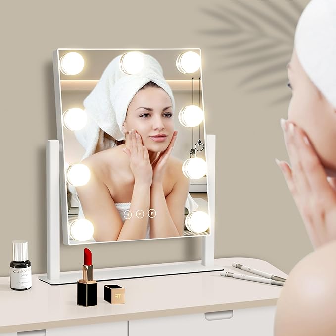 Vanity Mirror with Lights, Makeup Mirror with Lights,3 Color Lighting Modes Detachable 10X Magnification Mirror Touch Control,360°Rotation, White.