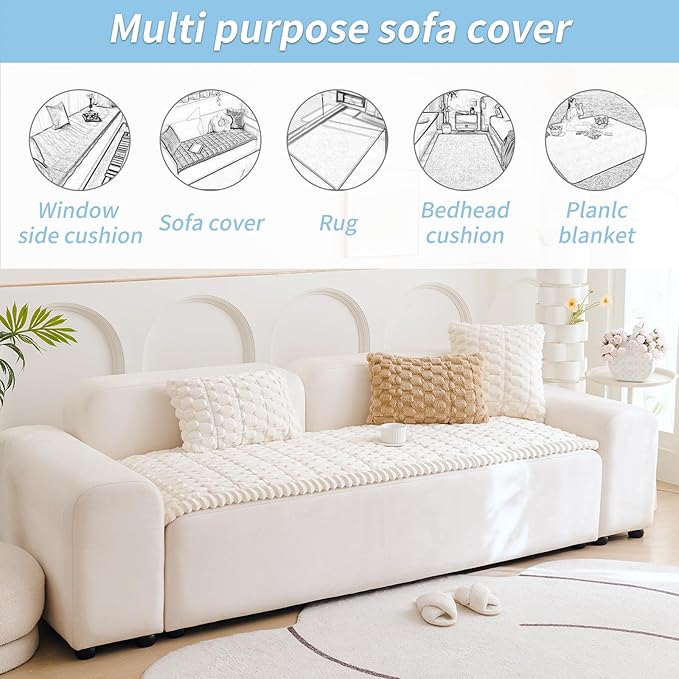 Couch Cover for Dogs Washable,Non Slip Fuzzy Durable Couch Covers for 3 Cushion Sofa Pet Friendly Sofa Cover Dog Thick Soft Slipcovers Protector Couches Mat Bed (Beige, 27.6" x 82.7"/70 x 210cm)