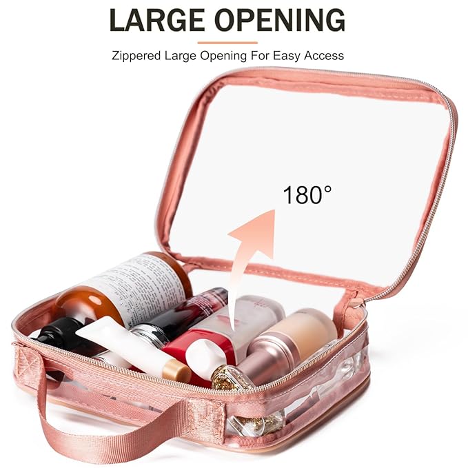 MODENGKONGJIAN TSA Approved Clear Toiletry Bag, 2 Pack Clear Quart Size Travel Makeup Cosmetic Bags with Handle Large Opening, Carry on Airport Airline Compliant Bag for Women Men (Gold)