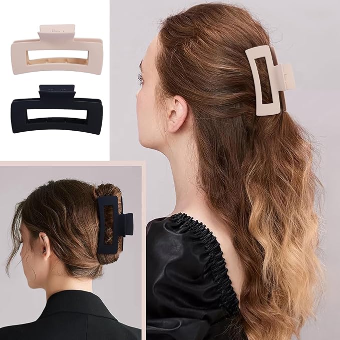 8 Pcs Large Hair Claw Clips 4.1 Inch Non-slip Big Square Matte Hair Claws for Women, Strong Hold Banana Clip for Thick Thin Hair(White/Green/Pink/Black)