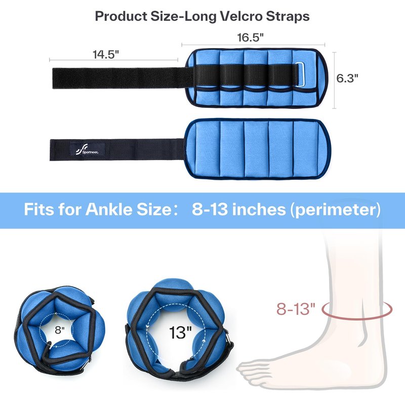 Sportneer 6.5 lbs/Pair Adjustable Ankle Weights for Men and Women, Weighted Leg Strength Training for Yoga Walking Running Aerobics Gym Physical Therapy