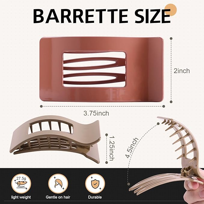 8 Pack French Flat Hair Clips for Women – Large Matte No-Slip Claw Barrettes for Thick & Thin Hair, Strong Hold Styling Accessories (Glossy Neutral)