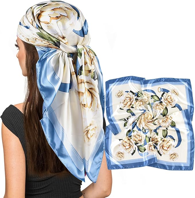 vimate 35" Square Silk Like Head Scarf - Women's Fashion Satin Scarf Bandana for Hair Wrapping at Night.