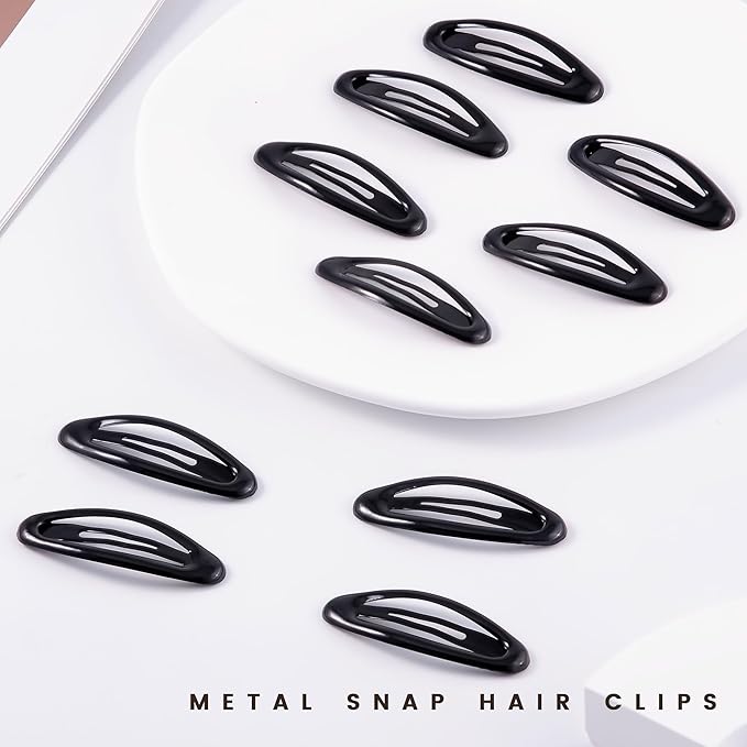 20PCS Oval Metal Snap Clips for Women No Slip Small Barrettes for Thin Fine Hair,Black