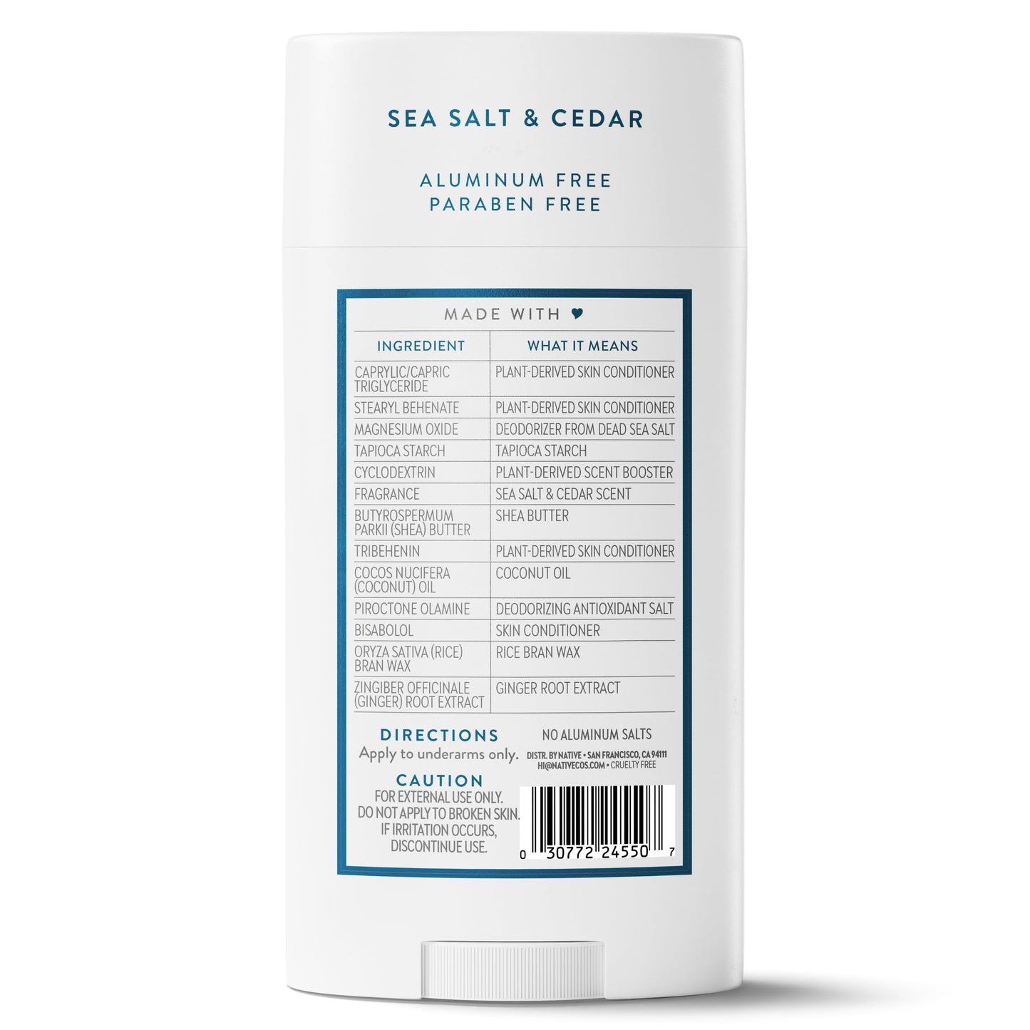 Native Aluminum Free Deodorant, Sea Salt & Cedar, Large Size Stick, 72 Hour Odor Control, for Women & Men, Contains Naturally Derived Ingredients, 3.1 oz