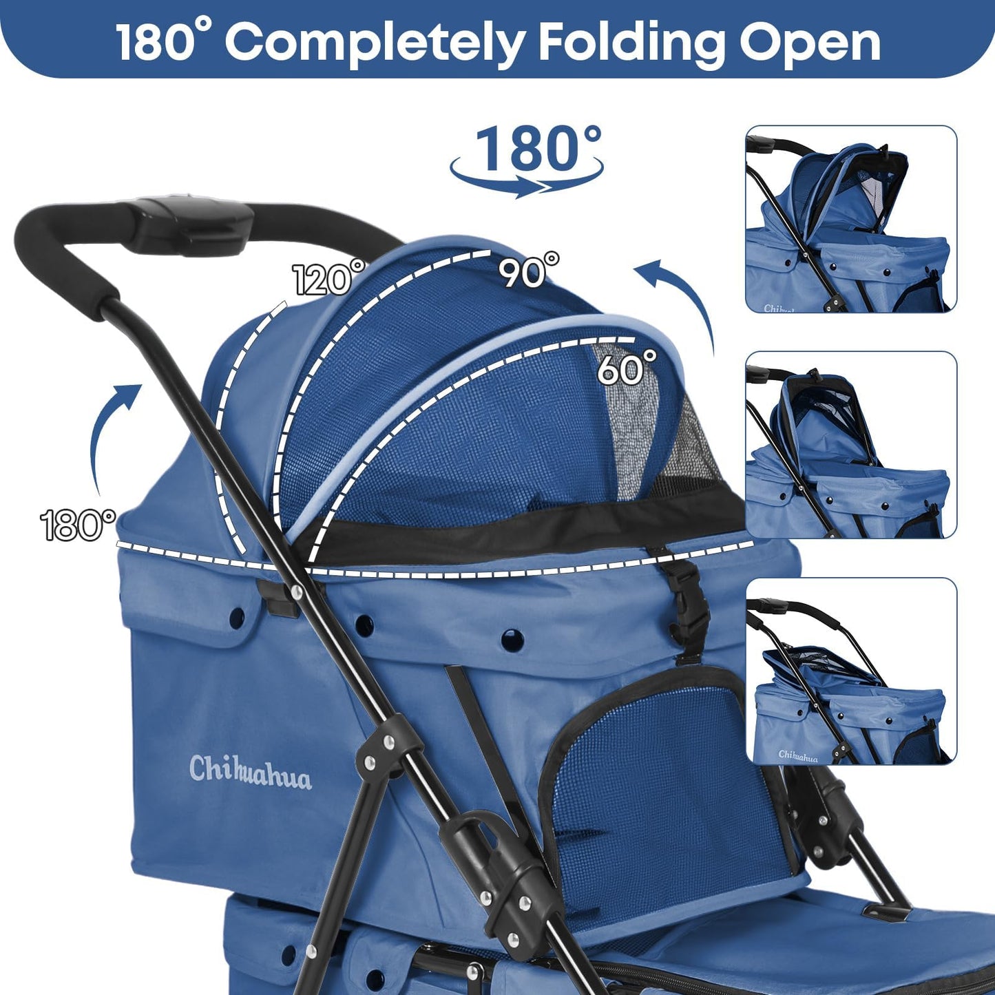 Double Pet Stroller for Dogs and Cats,Cat Strollers for 2 Cats,Double Dog Stroller for 2 Small Medium Dogs,4 Lockable Wheels/Lightweight/Folding,Navy Blue