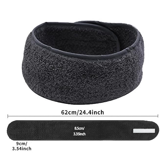 Simnice Spa Facial Headbands Esthetician,Adjustable Makeup Headband for Facials, Terry Cloth Spa Headband Hair Wrap Towel for Face Washing, Shower,Black