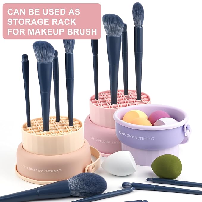 Makeup Brush Cleaner Mat 3 in 1 Silicone Makeup Brush Cleaner Bowl Cosmetic Brushes Cleaning Tool Makeup Cleaner for Brushes (Purple)
