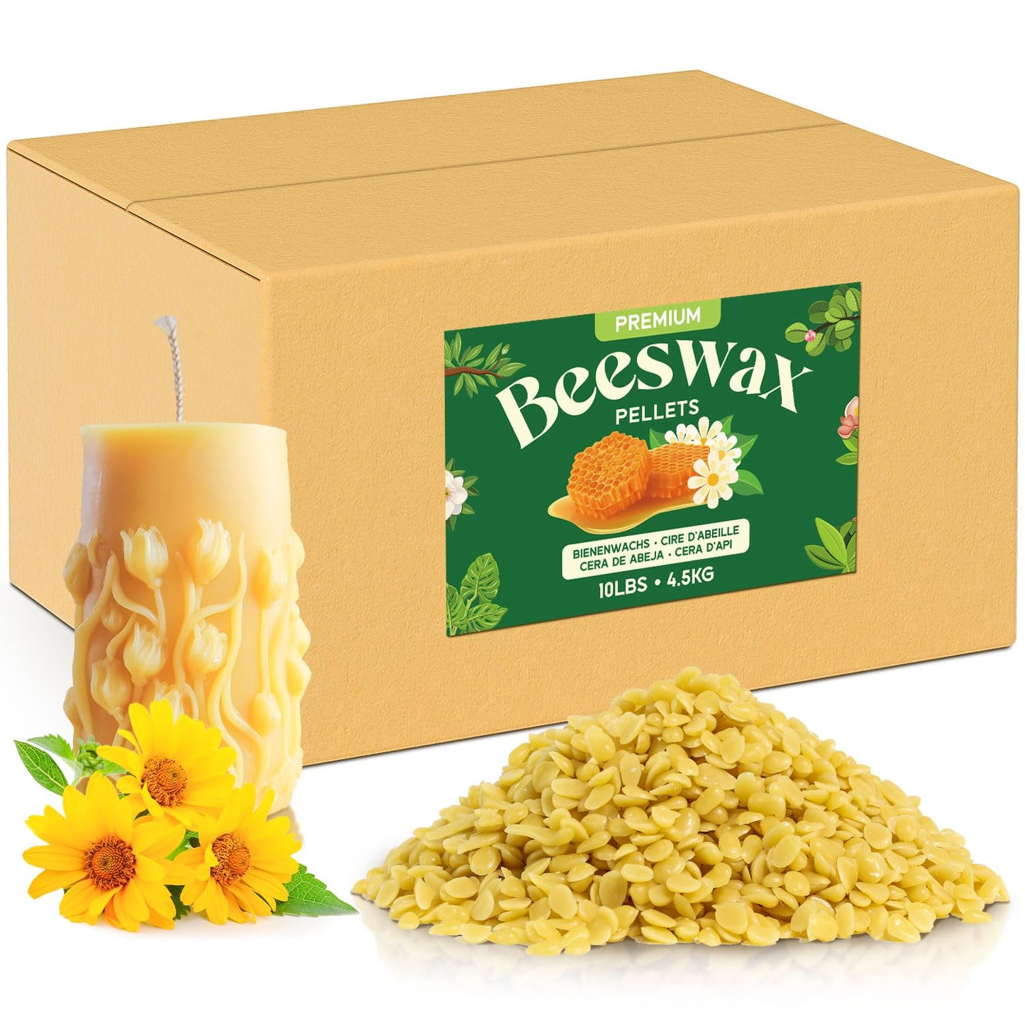 NORVENCE Beeswax Pellets 10LB, Pure & Natural Yellow Beeswax for Candle Making, DIY Skin Care, Lip Balm, Soap, Lotion, Creams & Wood Polishing – 10LB