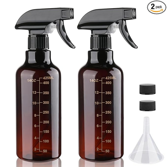 Plastic Spray Bottle 16.9oz Empty Spray Bottles Refillable Container Trigger Sprayer for Cleaning Solutions, Water, Plants, Pet, Essential Oils, Hair, 2 Pack (Amber-scale)