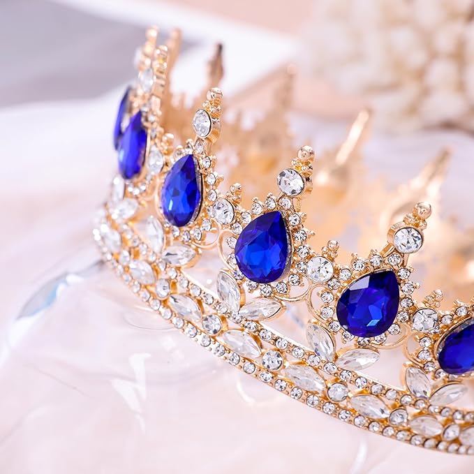 Blue Queen Crown for Women Crystal Tiara for Women Rhinestone Wedding Headband for Bride Hair Accessories for Costume Birthday Party Prom Gifts