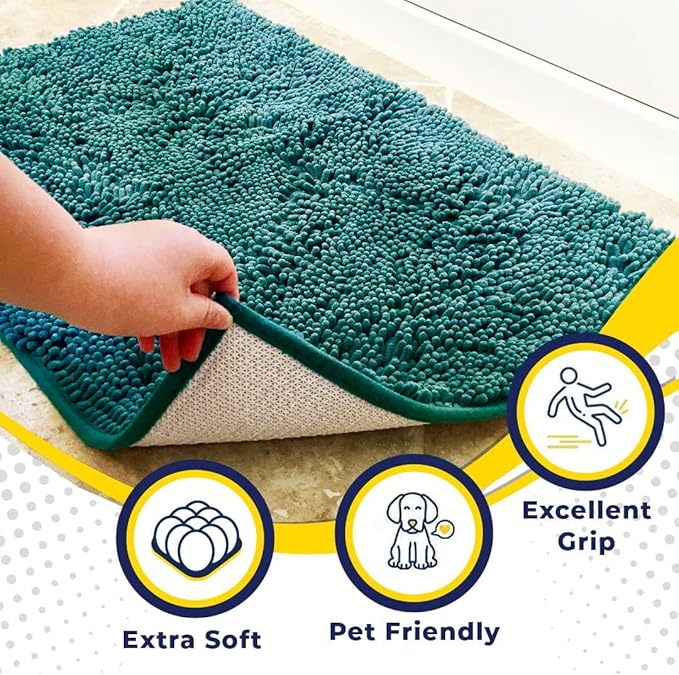 Muddy Mat® | Super Absorbent Door Mat Indoor, Microfiber Quick Dry Chenille Entryway Rug, Non-Slip Front Door Mat, Indoor Mats for Entryway, Machine Washable Pet Rug, Teal 19"x30"