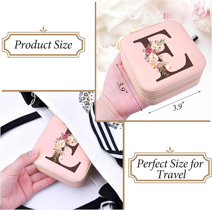 Mothers Day Mom Gifts from Daughter Son, Travel Jewelry Case Box Organizer Personalized Gifts for Mom Wife Women, Gift for Friend Sister Grandma Aunt, pink