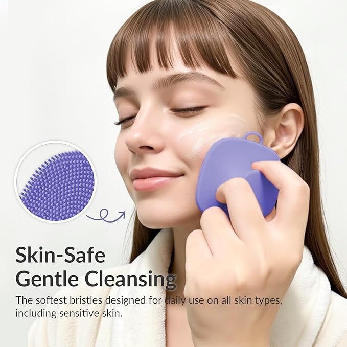 2 Pack Face Scrubber,Silicone Facial Cleansing Brush for Men & Women,Reusable Gentle Facial Waterproof Cleansing Skin Brush Exfoliating Scrubber for Sensitive Skin (Gray+Purple)