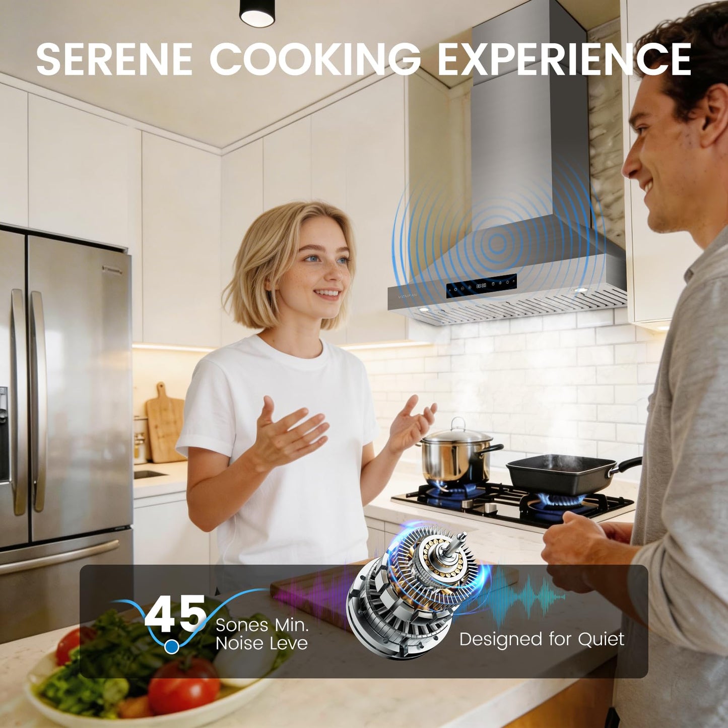 VENFAN 36 Inch Wall Mount Range Hood, 1200 CFM Stainless Steel Kitchen Vent Hood with Gesture Control, 8-Speed Fan, Delay Shut-Off Timer, Ducted/Ductless Convertible, Charcoal Filter Included