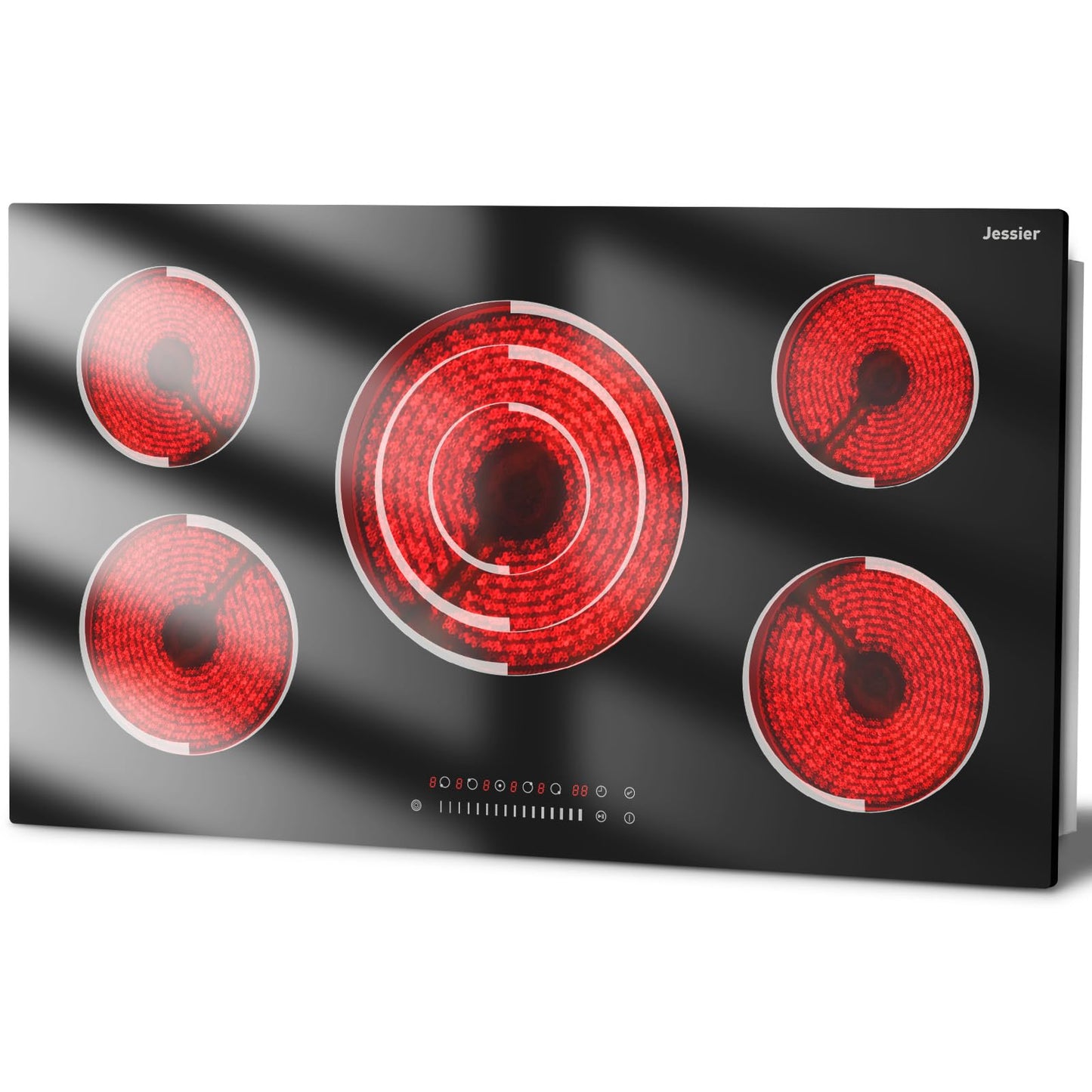 Jessier Electric Cooktop 36 Inch - 9200W High Power 5 Burners Electric Stovetop, Built-in 36 Inches Ceramic Burner Knob and Touch, Timer, Safety Lock, Expandable Ring, 220-240V Hard Wired (No Plug)