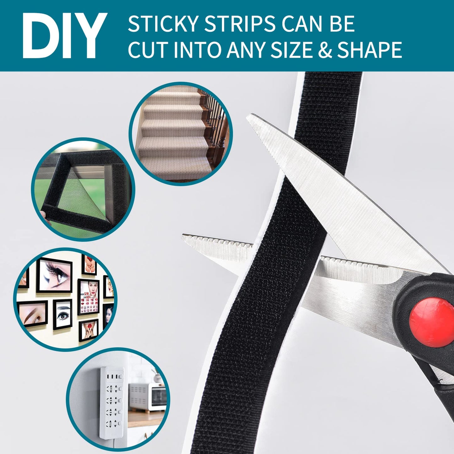 3/4 Inch x 82 Feet Black Hook Loop Strips with Adhesive Heavy Duty, Multi-Purpose Hook and Loop Tape, Double Sided Hook Loop Rolls, Picture Hanging Strips, TV Accessories, TV wall Adhesive Tape