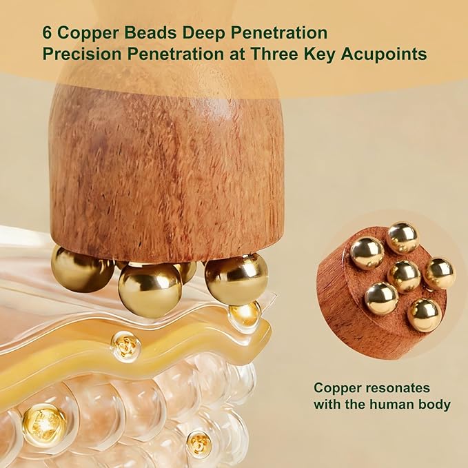 2Pcs Facial Massage Tool for Eye Massage Reduce Puffiness and Dark Circles Facial Meridian Brush Rosewood Handle Copper Massage Beads Chinese SPA Gua Sha Tool (Rosewood)