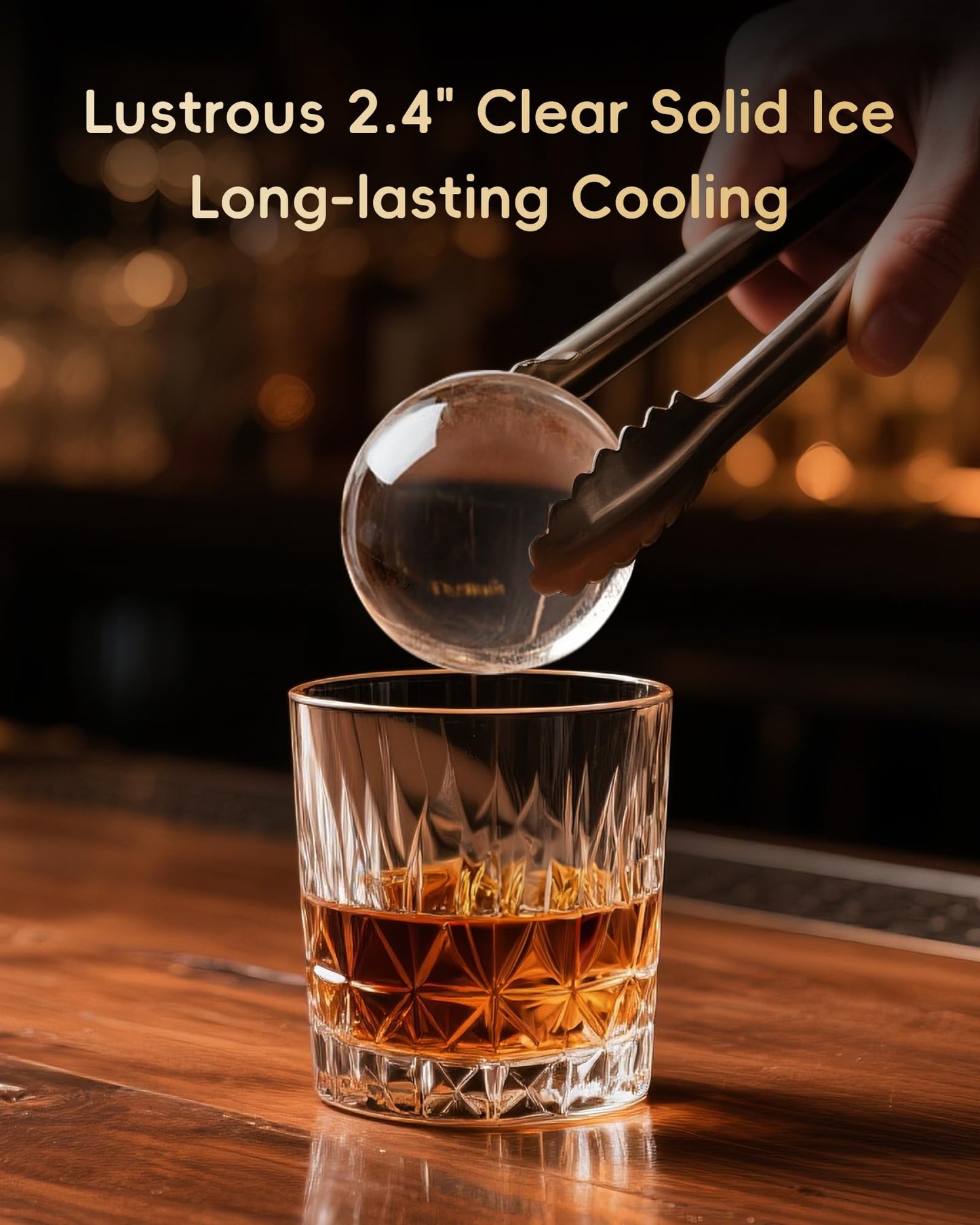 ecozy 2.4" Clear Ice Ball Maker Countertop with CrystalFlux Technology, 3 pcs in 45 Mins, 96 pcs/Day, Sphere Ice Maker with Automatic Water Supply, Self-Cleaning, Enhanced Insulation for Whiskey Bar