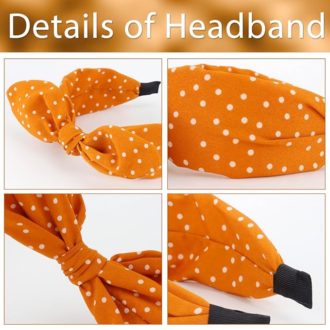 TOBATOBA 6Pack Polka Dot Bow Headbands - Cute Bunny Ears Top Knot, Vintage Hair Accessories for Women and Girls