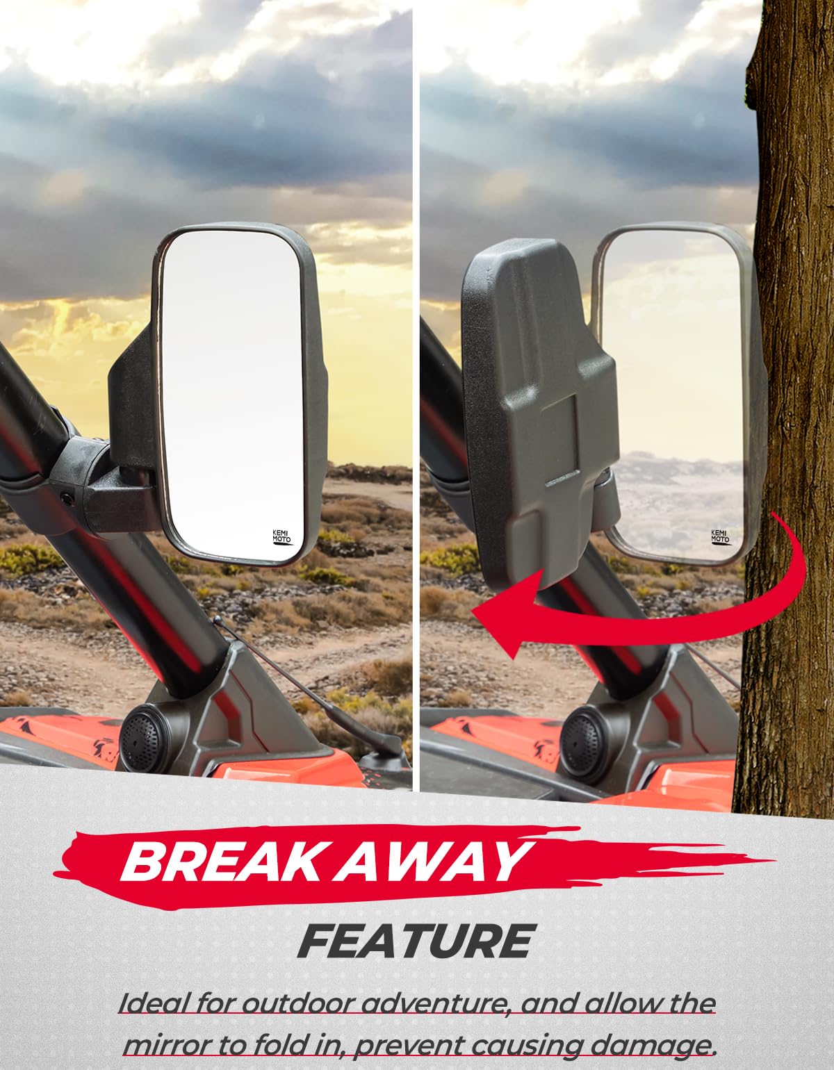 KEMIMOTO UTV Mirrors UTV Side Mirrors Fits 1.6 inch to 2 inch Roll Cage Compatible with Polaris RZR 900 1000 Can Am Kawasaki Teryx Mule Rhino YXZ Zforce Pioneer 1000/700, Shatter Proof Tempered Glass