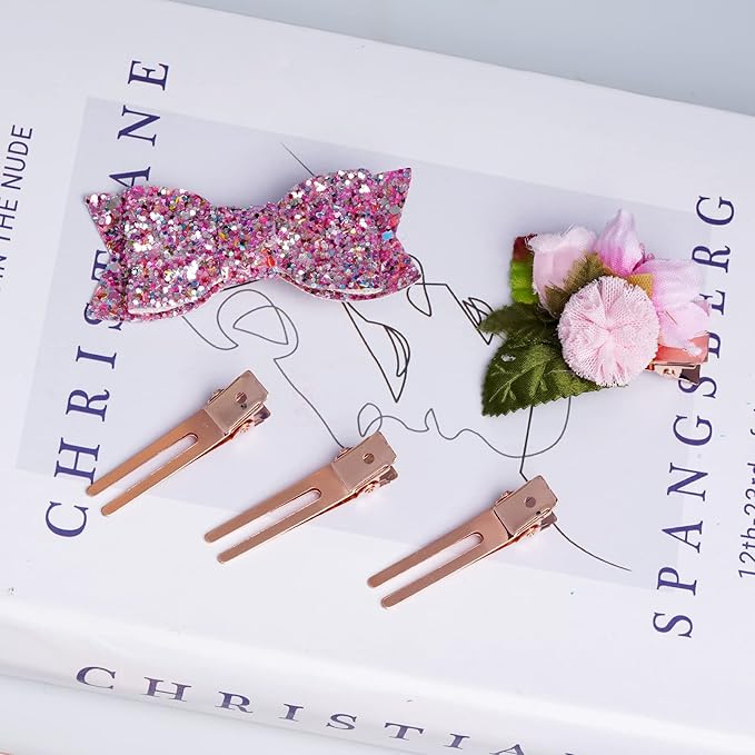 50pcs Hairdressing Double Prong Curl Clips, Wobe 1.8" Styling Section Metal Alligator Clips for Curling and Bows, Salon and Barber Use (Rose Gold)