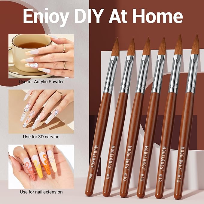 Modelones Kolinsky Sable Acrylic Nail Art Brush Red Wood Pen Nail Brush for Acrylic Powder Molding Drawing Professional Manicure Pens (14#)