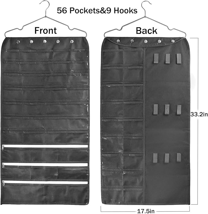 BB Brotrade Hanging Jewelry Organizer,Accessories Organizer,56 Pocket Organizer for Holding Jewelries (Black-56 Pockets)