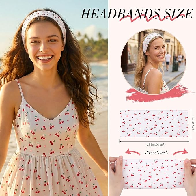 obeoby 8 Pack Cherry Headbands for Spring Summer Outfits, Non Slip Fashion Floral Headbands for Women Girls