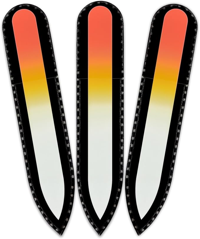 Mont Bleu Rainbow Crystal Nail File in Black Pouch - Small - Purse Size - Czech Tempered Glass - Handmade in Czech Republic - Czech Glass Nail Files Set for Women&Men&Kids