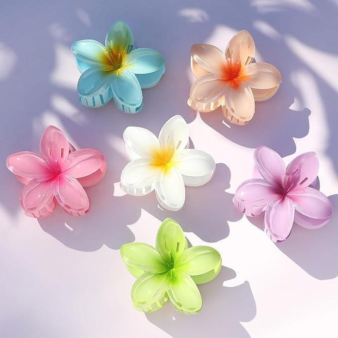 Flower Hair Clips for Women 6 Pcs Hawaiian Large Claw Clips Plumeria Medium Hair Claw Clips for Thick Thin Hair Hibiscus Tropical Beach Hair Accessories for Women Girls and Girls (PS)