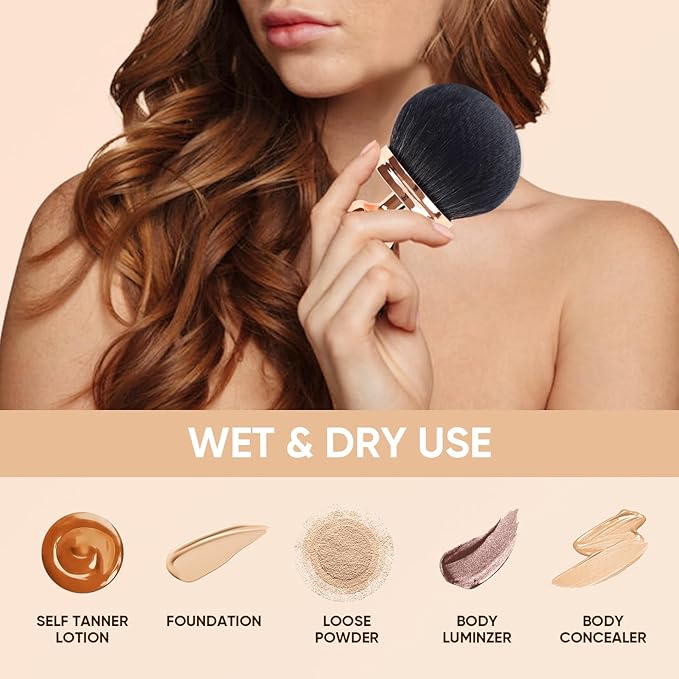 Professional Kabuki Brush, Extra Large Body Makeup Brush,Self Tanner Blend Brush Foundation Cream Powder Liquid, Face Neck Back Makeup Bronzer(Black Rose Gold)