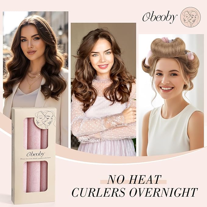 Heatless Curlers, Heatless Curls Overnight Set for Women, No Heat Hair Curlers to Sleep In, Jumbo Overnight Curls with Blowout Rods for Long Hair, Mothers Day Gifts(Pink, 3 Curling Rod with 1 Scarf)