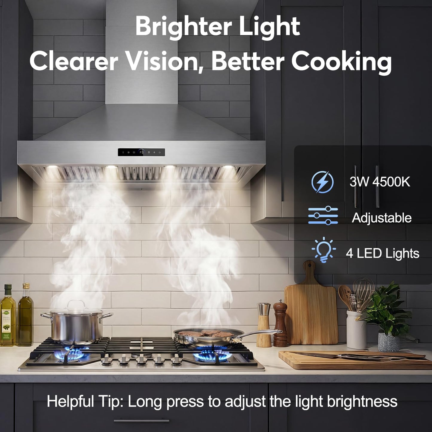[Upgrade DC Motor] 48 Inch Range Hood Wall Mount, 1500 CFM with 6-Speed Gesture Sensing & Touch Control, Stainless Steel Ducted Kitchen Stove Vent Hoods with 4 Adjustable LED, Auto Delay Shut-Off