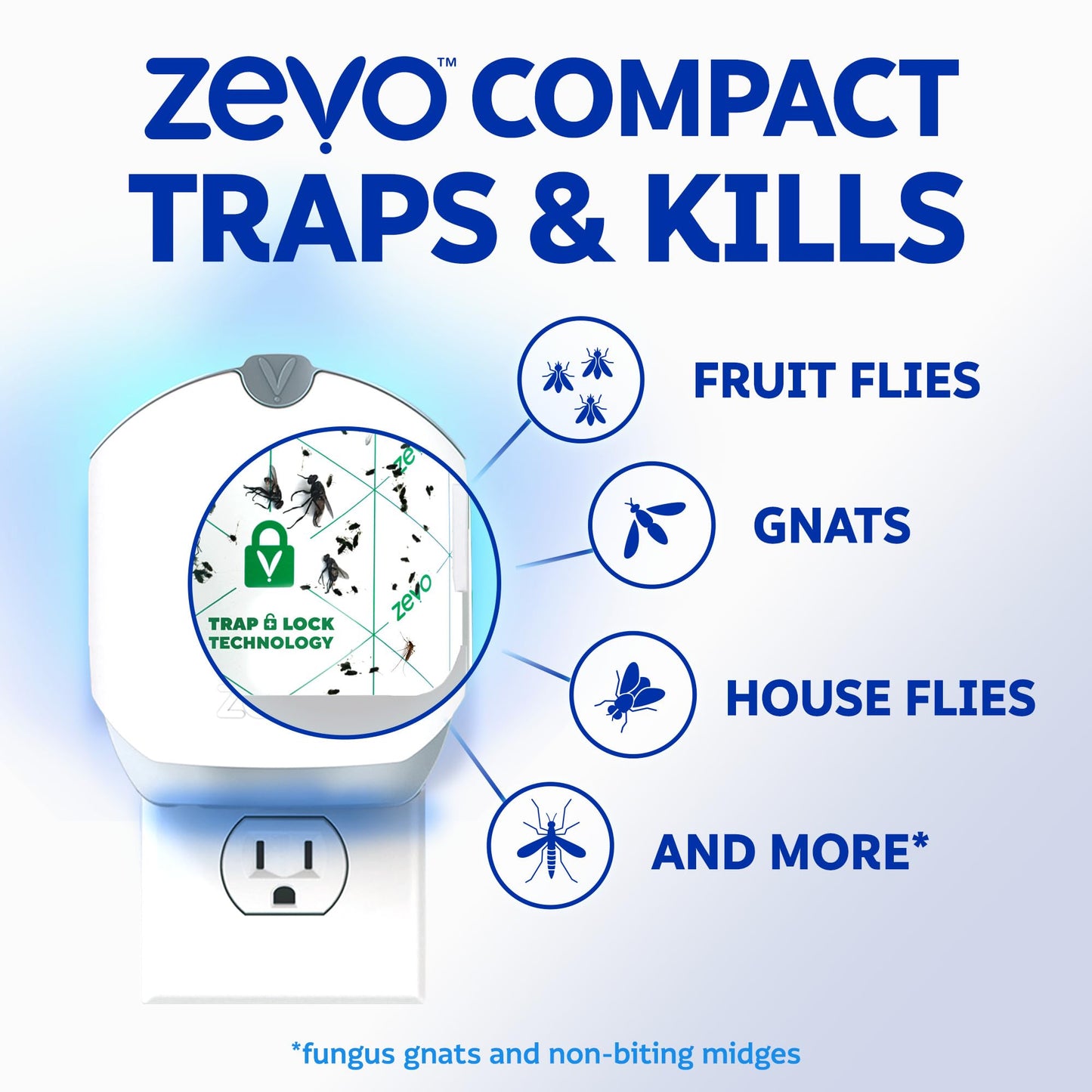 Zevo Compact Flying Insect Trap Official Refill Cartridges - Fits Zevo Compact & Plant Indoor Plug-in Trap, Authentic Trap + Lock Technology to Catch Gnats, House & Fruit Flies (6 Official Refills)