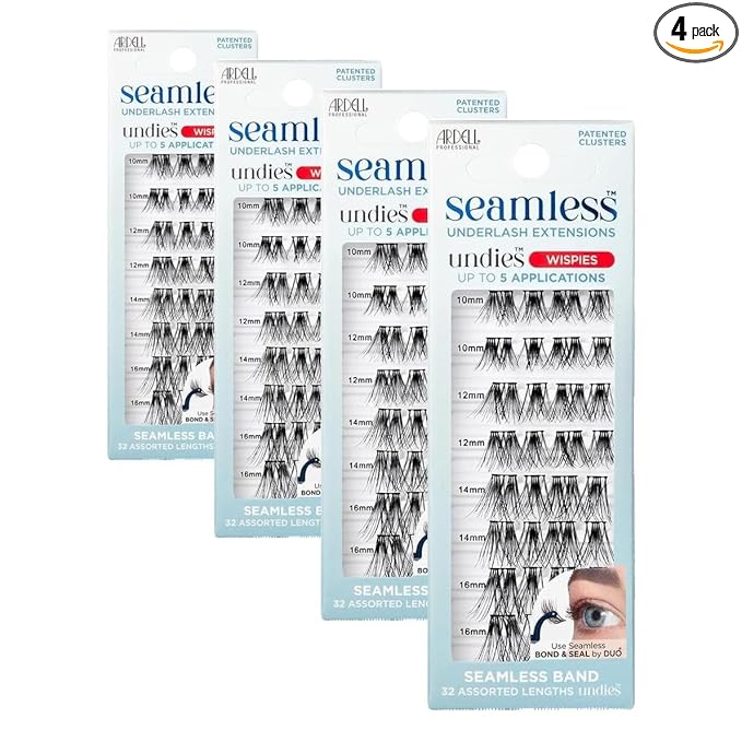 Ardell Seamless Eyelash Extensions Refill Kit,Wispies - 32 Assorted Cluster Lengths,Customizable DIY Lash Clusters for Natural Look Lashes,(Pack of 4)