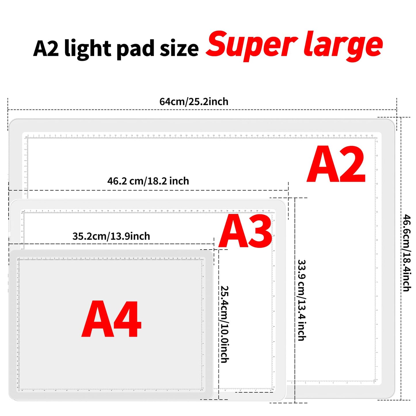 TOHETO A2 Light Pad 25.2''x18.4'', Large Magnetic LED Light Board for Diamond Painting, 3-Color Modes Light Box for Tracing, 6-Level & Stepless Dimmerable Diamond Art Light Table for Drawing,Sketching