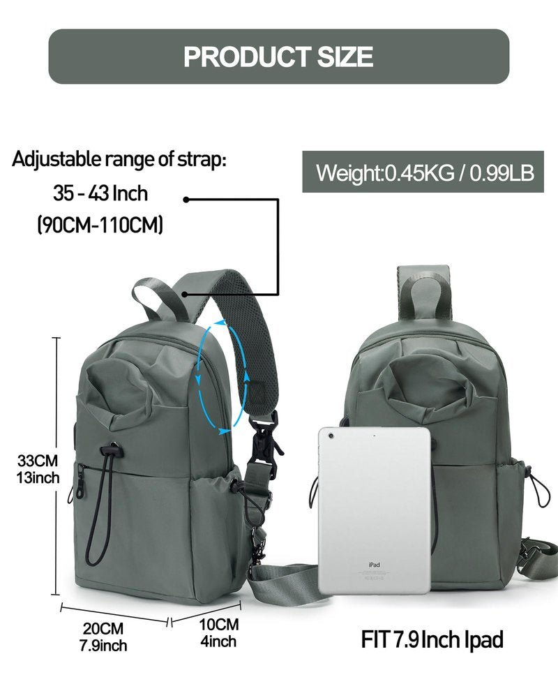 SEAFEW Small Green Sling Crossbody Backpack Shoulder Bag for Men Women - Mini One Strap Sling Bag Fanny Pack Daypack, Waterproof Nylon Chest Bag for Motorcycle Hiking Travel Gym Sport