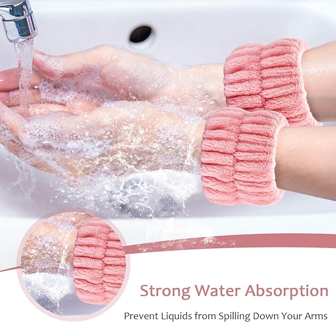 6pcs Wrist Bands for Washing Face, Absorbent Face Wash Wristbands, Arm Water Guards, Microfiber Spa Wash Band for Girls Prevent Water from Spilling Down Your Arms