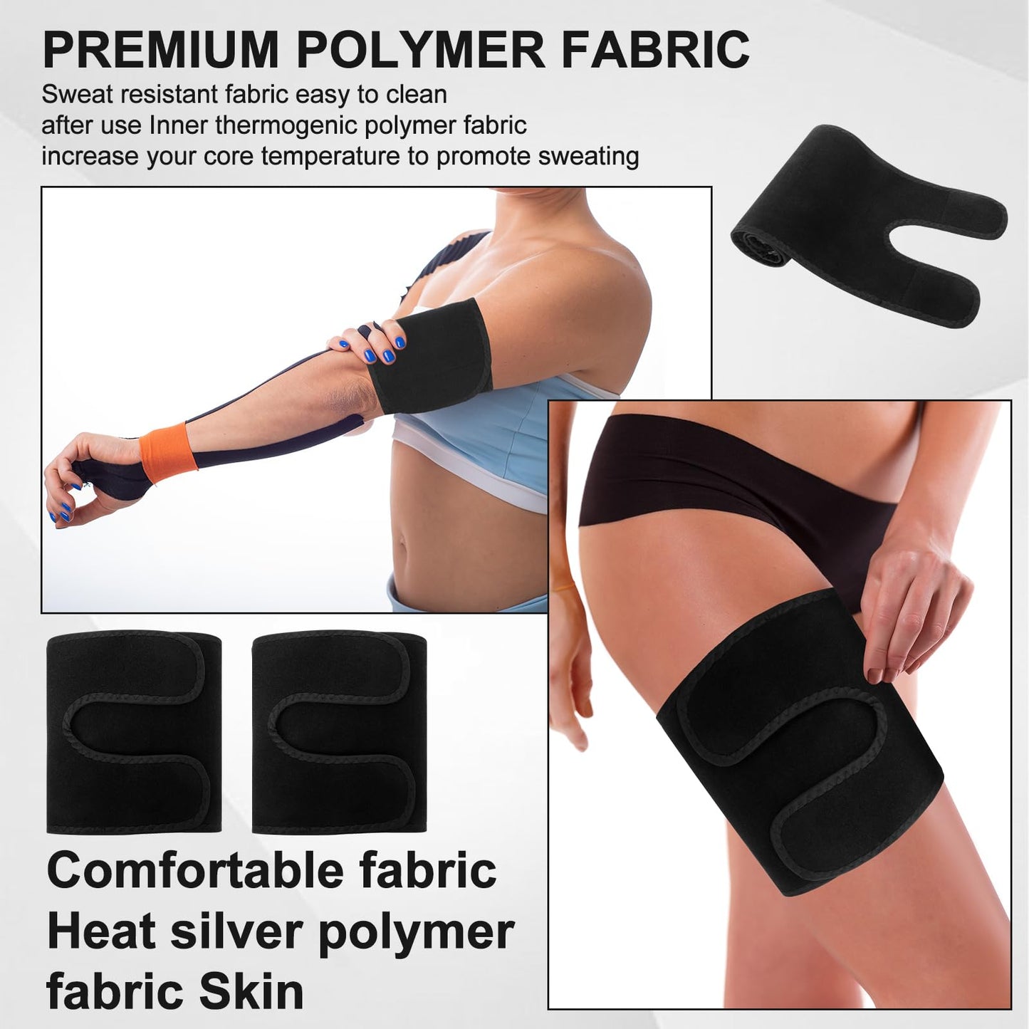 Shyyween 4 Pcs Thigh Wraps & Arm Trimmers Set Thigh and Arm Sweat Bands Slimmer Leg Wrap Compression for Weight Loss(Black and Sliver)