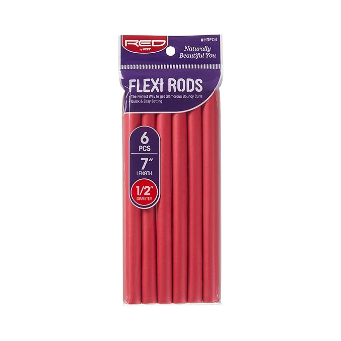 Red by Kiss Flexi Rods - Heatless Hair Curler for 90S Glamorous Bouncy Curls Beach Waves, No Slips, Sleep Styler(7" Length, 1/2" Diameter)
