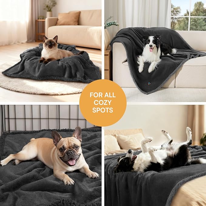 Luciphia Waterproof Pet Blankets, Liquid Pee Proof Dog Blanket for Sofa Bed Couch, Reversible Sherpa Fleece Furniture Protector Cover for Small Medium Large Dogs Cats, Black King Size（100" x 85"）