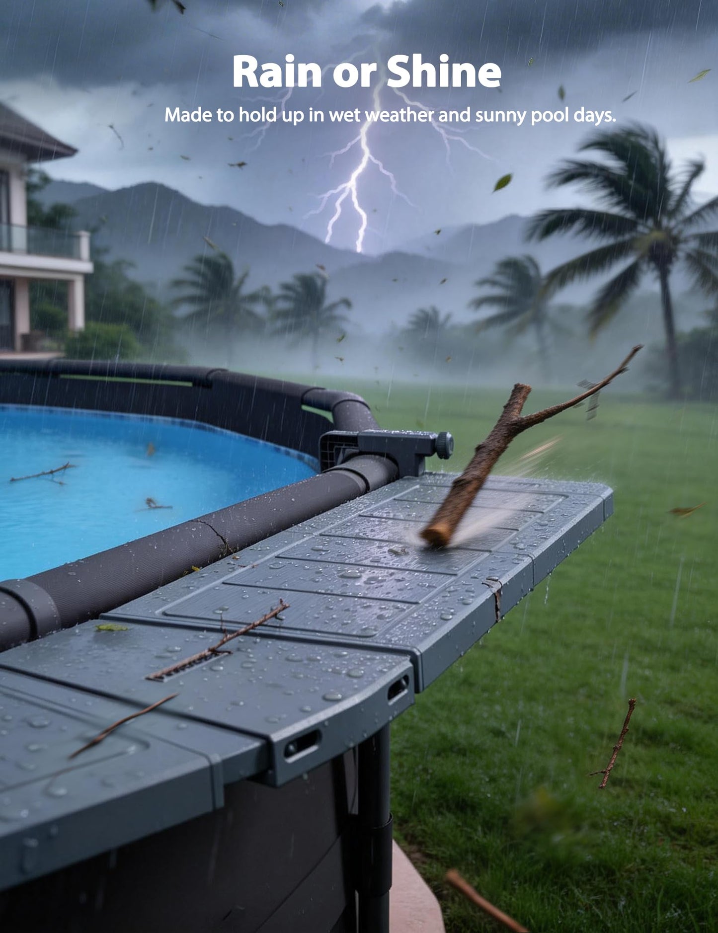 POOLHACKER Poolside Bar Extended, [Original] Swim Up Bar Exclusively for Above-Ground Round Pools. Patio Poolside Table Smart Fold Easy Maintenance, Weather Resistant Stable Tabletop