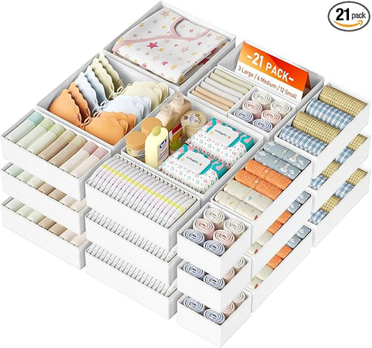 DIMJ Drawer Organizer Clothes, 28 Pack Dresser Organizer, Foldable Closet Organizers and Storage, Fabric Dresser Bins, Drawer Dividers for Nursery, Baby Clothes, Underwears