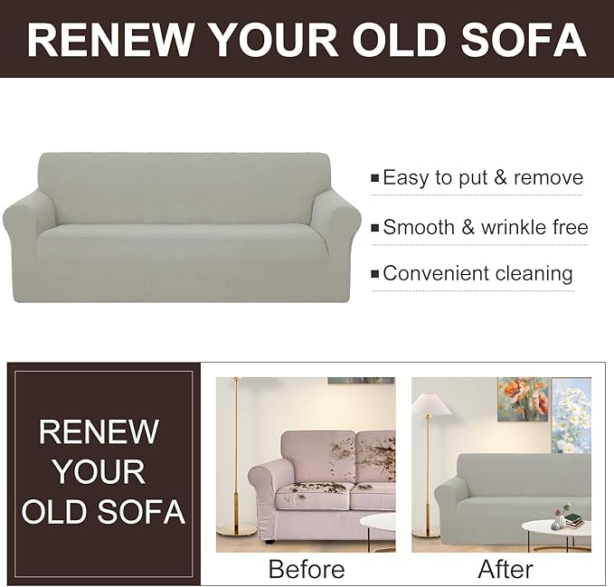 U-NICE HOME 4 Seater Stretch Couch Cover Sofa Cover Washable Sofa Slipcover Furniture Protector for 3 Cushion Couch Sofa Pet Friendly, Taupe