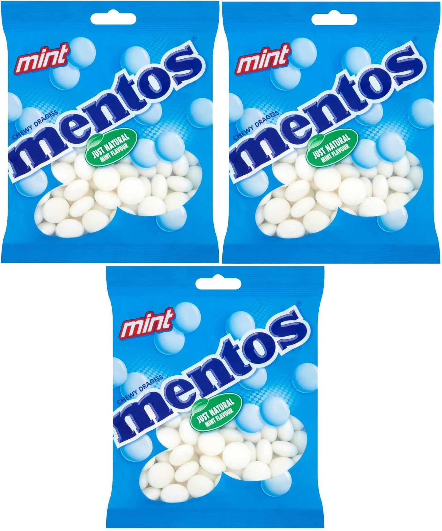 Mentos Mint Flavour Chewy Dragees, Breath Freshening Sweets - 3 x 150 g