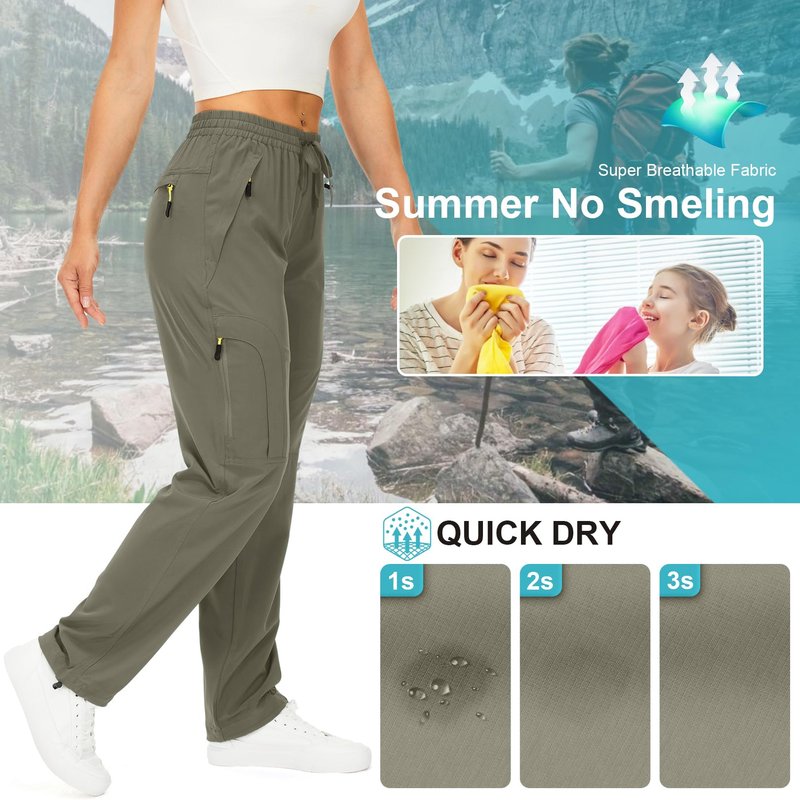 Toomett Women's Hiking Cargo Pants Quick Dry UPF50+ Outdoor Pants for Women Fishing Safari Travel Pants with Pockets,6608,Light Green,L