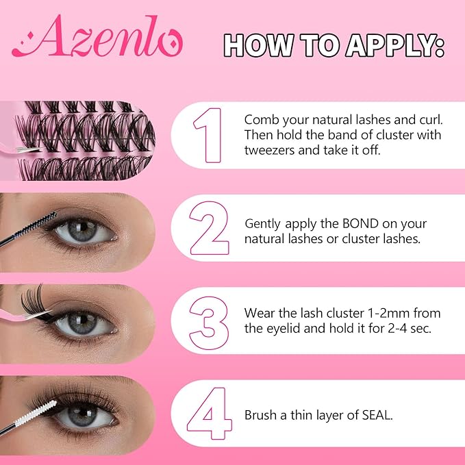Azenlo Lash Extensions 40D+60D Cluster 240pcs DIY Wispy Lash Clusters 10-16mm Eyelash Clusters for Beginners At Home Individual Thin Band Lash Kit (40D+60D Kit)