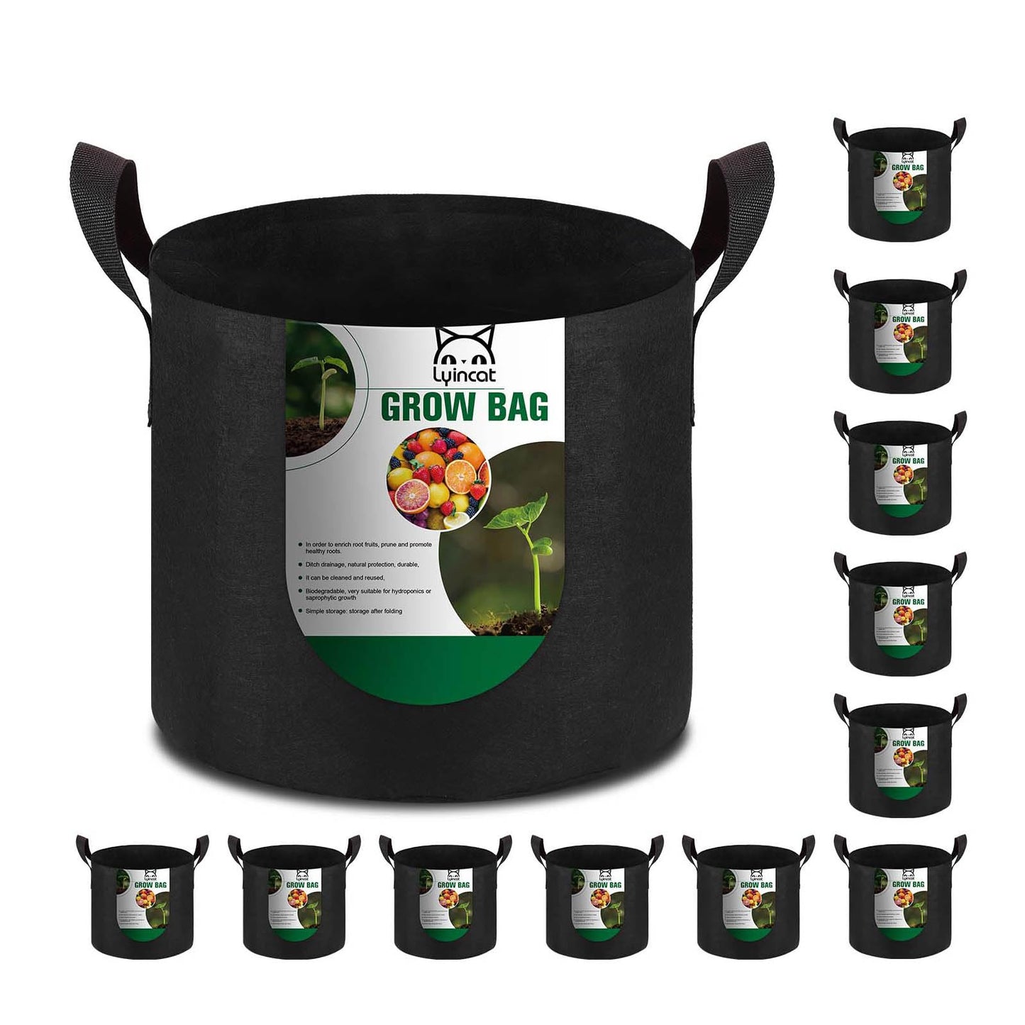 Lyincat 12-Pack 7 Gallon Grow Bags Heavy Duty Thickened Nonwoven Fabric Pots with Durable Handles